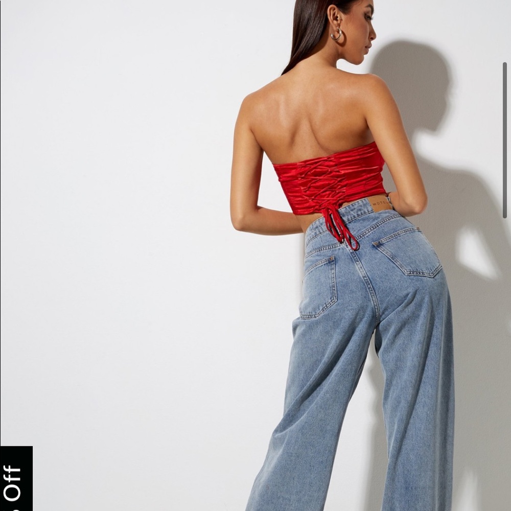 Motel Rocks Red Satin Crop Top Bandeau